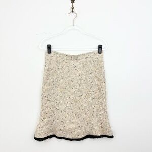 Monique Lhuillier Tweed Bouclé Skirt Cream Black Trim Silk Lined Size 8